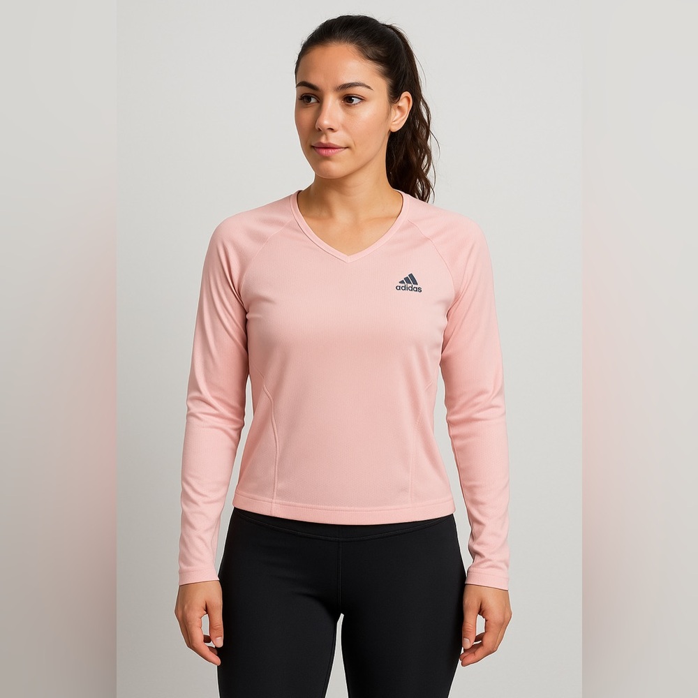 Adidas Pink Long Sleeve Performance Top Lightweight Running Activewear Shirt Med